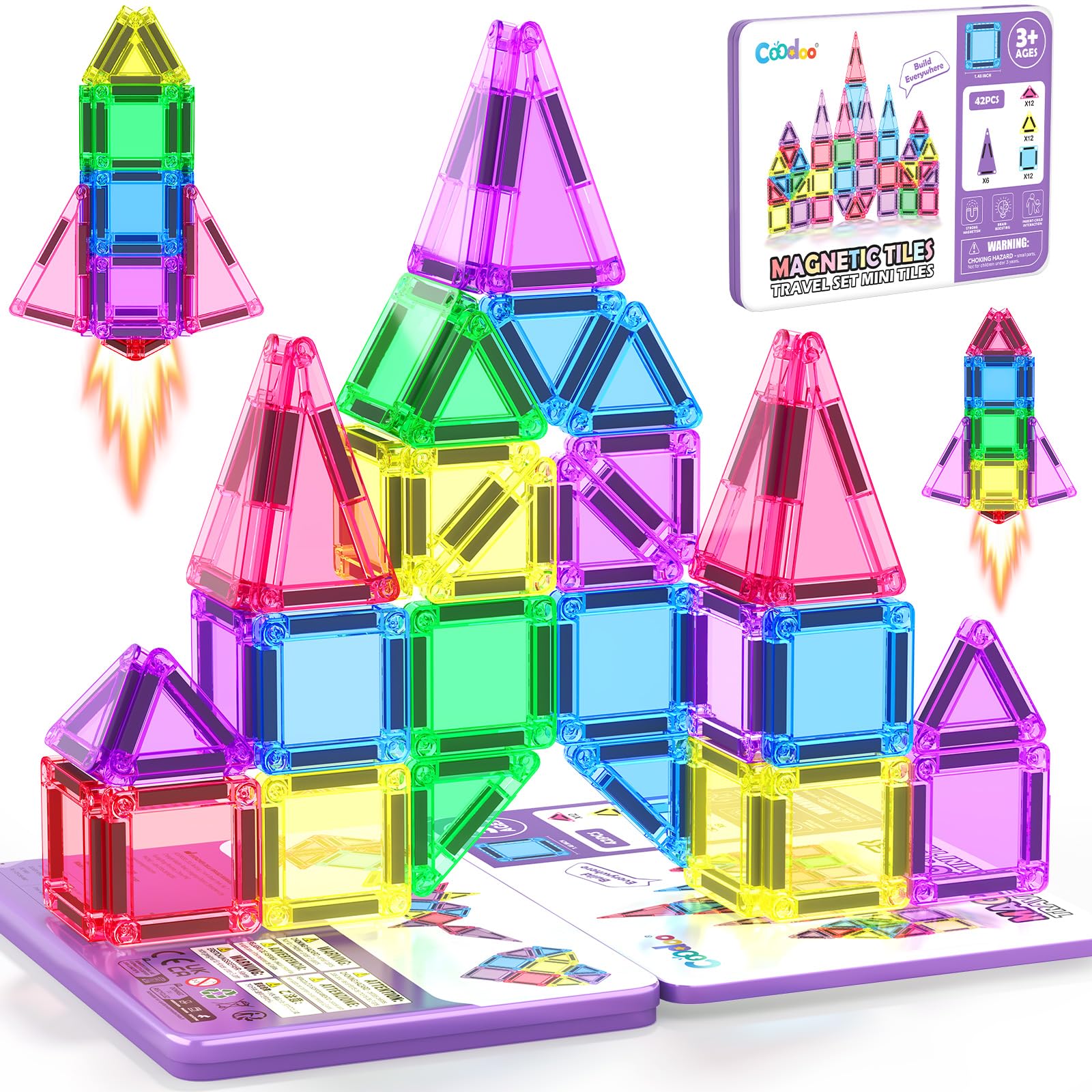 Amazon.com: Coodoo Mini Magnetic Tiles Travel Set with Iron Box